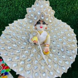 Thakur Ji Designer Traditional Lotus Style Multicolor Fancy Net Dress for Laddu Gopal Murti/Bal Gopal Idol (4 inch, Size 0) Brand: Generic